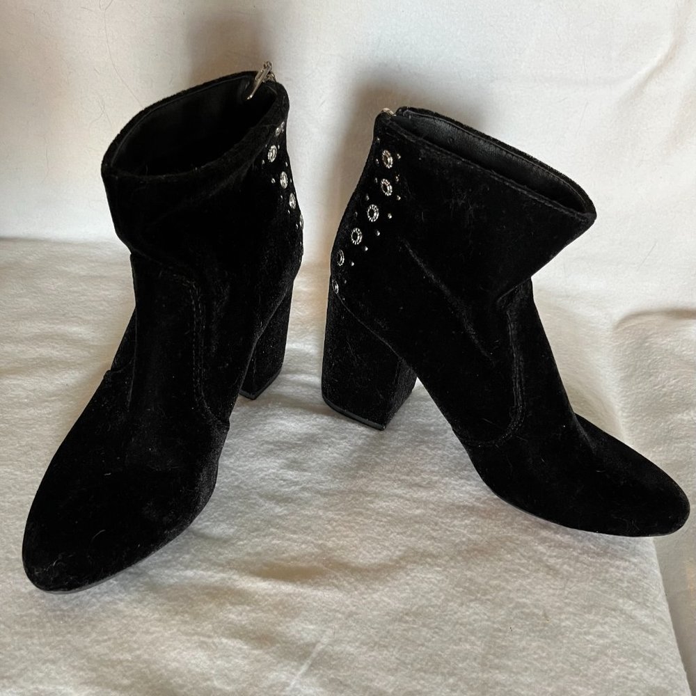 Boots By Guess Velvet Silver 'Studded' Heel Zipper Ankle Boots Size 8M